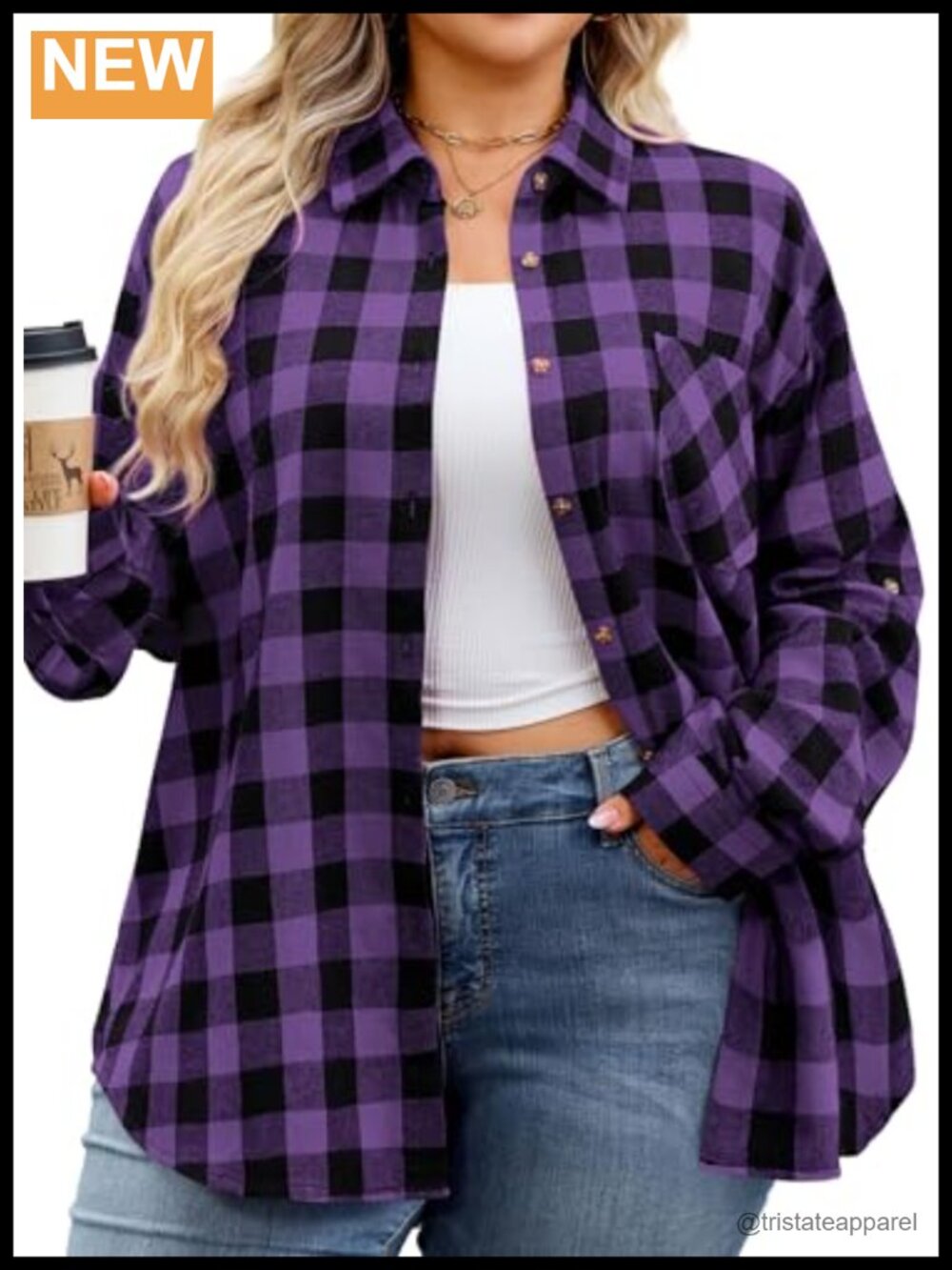 Women Plus Size Flannel Shirt Plaid Button Down Long Sleeve Blouse
